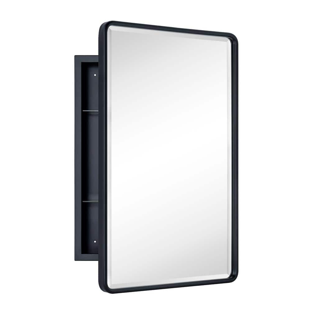 TEHOME Eldee 16 in. W x 24 in. H Surface Mount Rectangular Metal Framed Bathroom Medicine Cabinet with Mirror in Matt Black