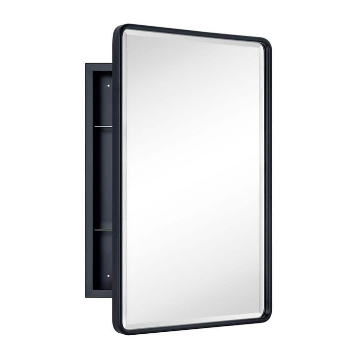 TEHOME Eldee 16 in. W x 24 in. H Surface Mount Rectangular Metal Framed Bathroom Medicine Cabinet with Mirror in Matt Black