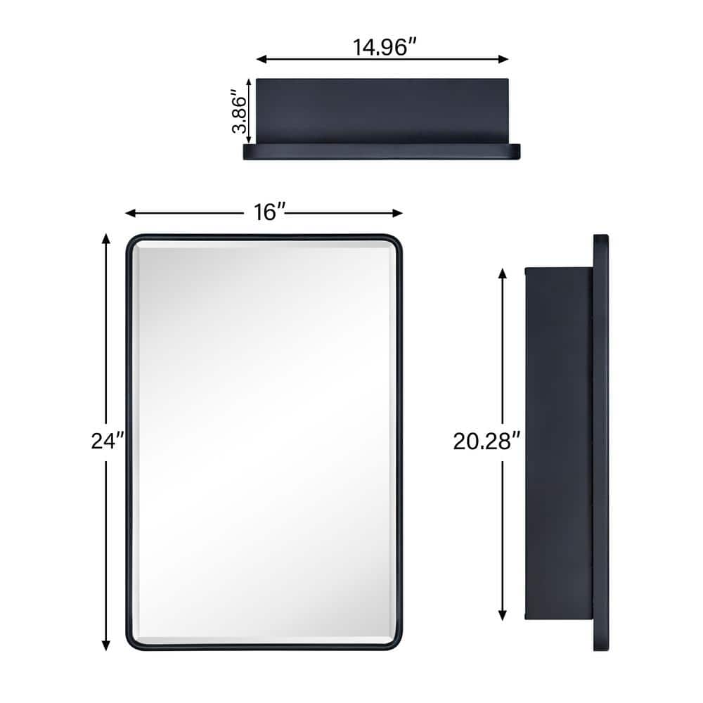 TEHOME Eldee 16 in. W x 24 in. H Surface Mount Rectangular Metal Framed Bathroom Medicine Cabinet with Mirror in Matt Black