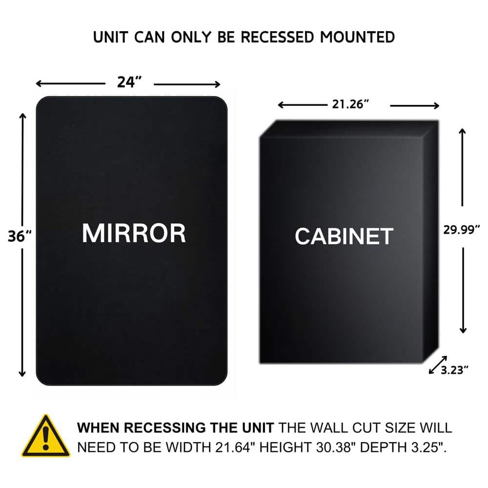 TEHOME Farmhouse 24 in. W x 36 in. H Recessed Rectangular Metal Framed Bathroom Medicine Cabinets with Mirror in Matt Black