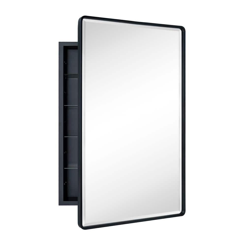 TEHOME Farmhouse 24 in. W x 36 in. H Recessed Rectangular Metal Framed Bathroom Medicine Cabinets with Mirror in Matt Black