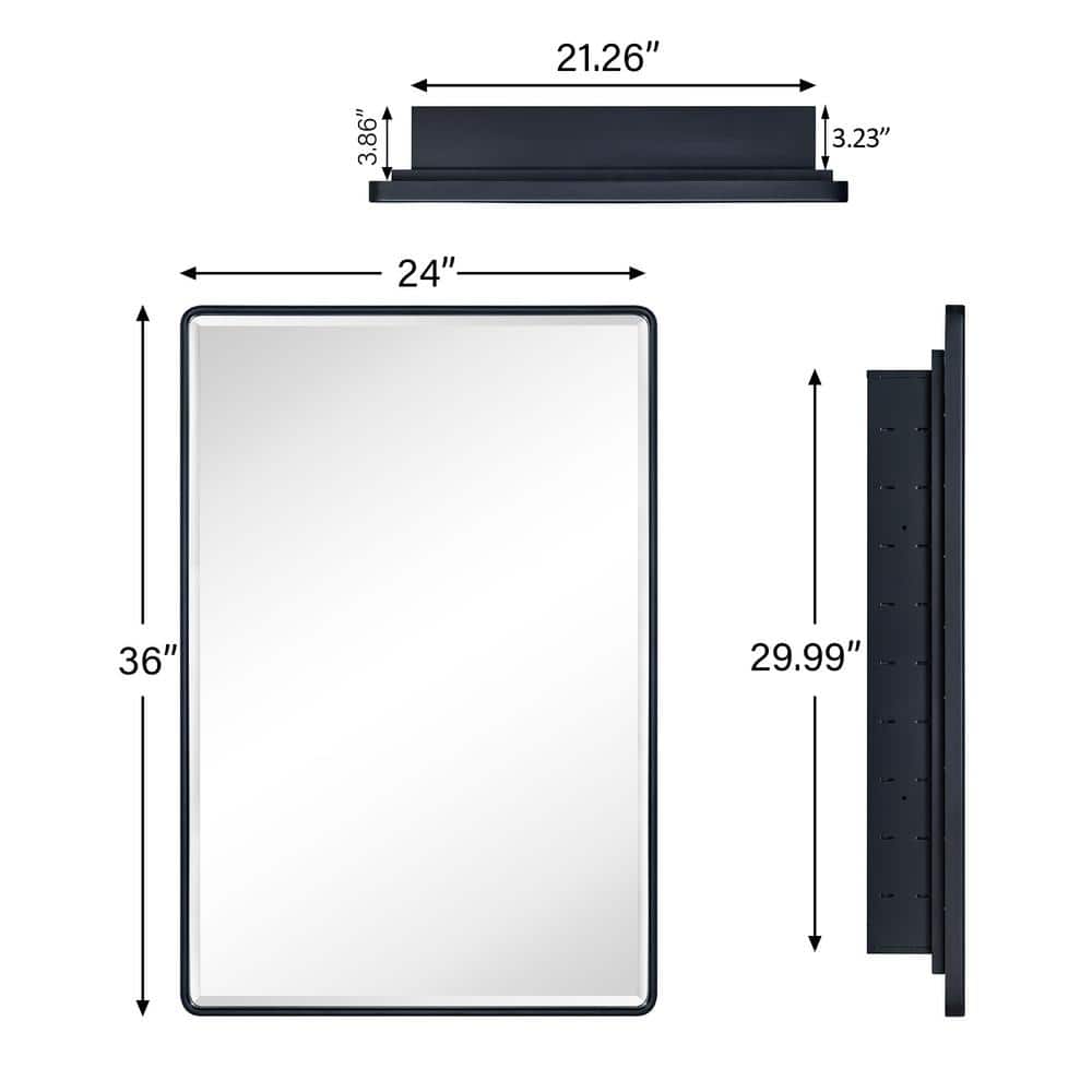 TEHOME Farmhouse 24 in. W x 36 in. H Recessed Rectangular Metal Framed Bathroom Medicine Cabinets with Mirror in Matt Black