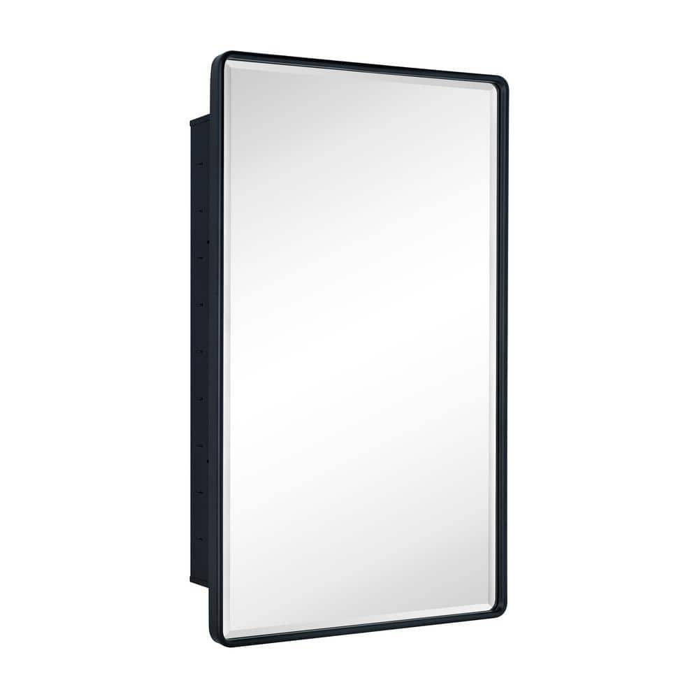 TEHOME Farmhouse 24 in. W x 36 in. H Recessed Rectangular Metal Framed Bathroom Medicine Cabinets with Mirror in Matt Black
