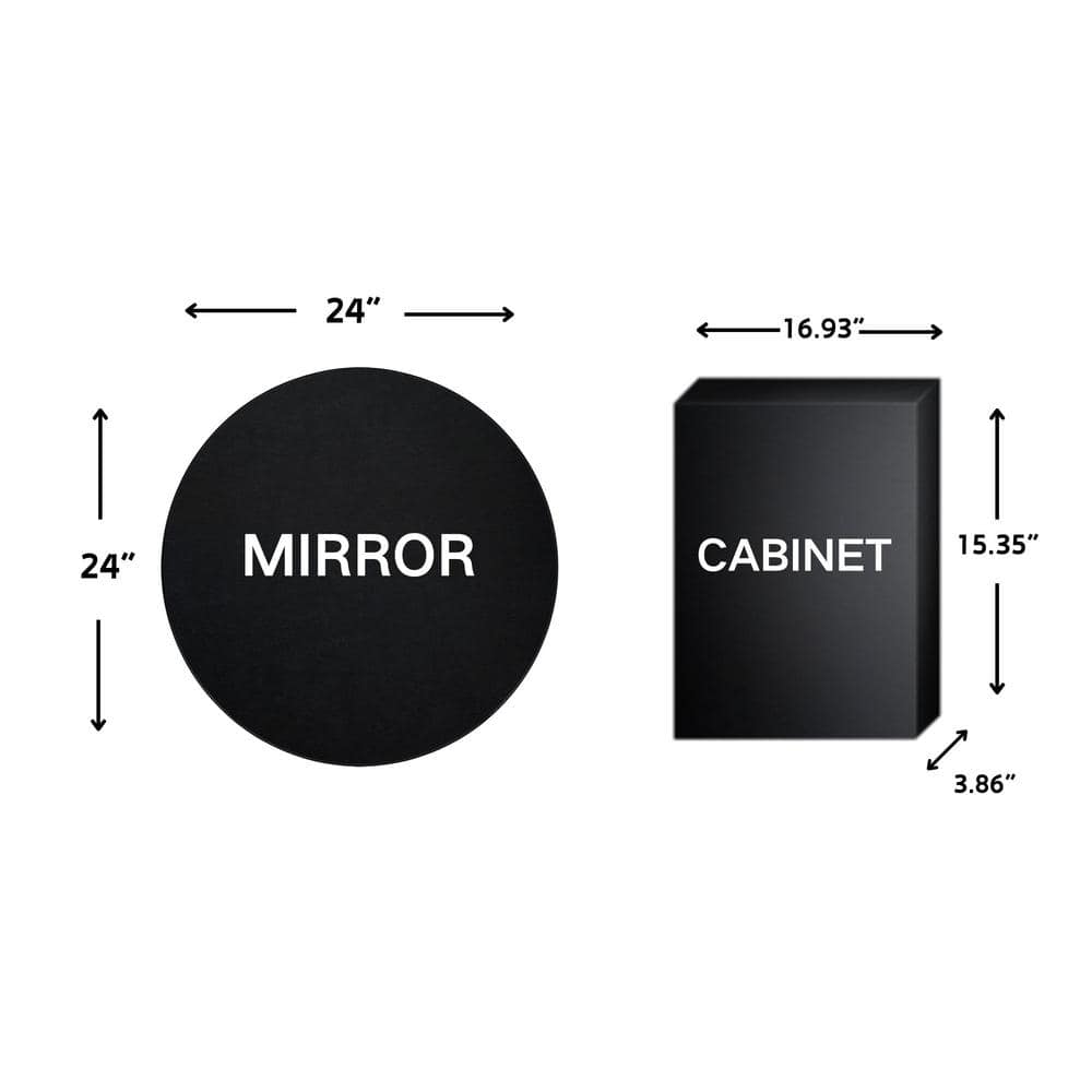 TEHOME Myriel 24 in. W x 24 in. H Surface Mount Round Metal Framed Bathroom Medicine Cabinet with Mirror in Black