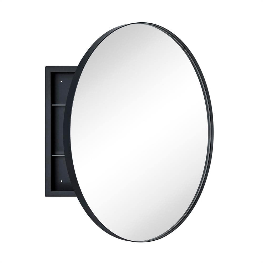 TEHOME Myriel 24 in. W x 24 in. H Surface Mount Round Metal Framed Bathroom Medicine Cabinet with Mirror in Black