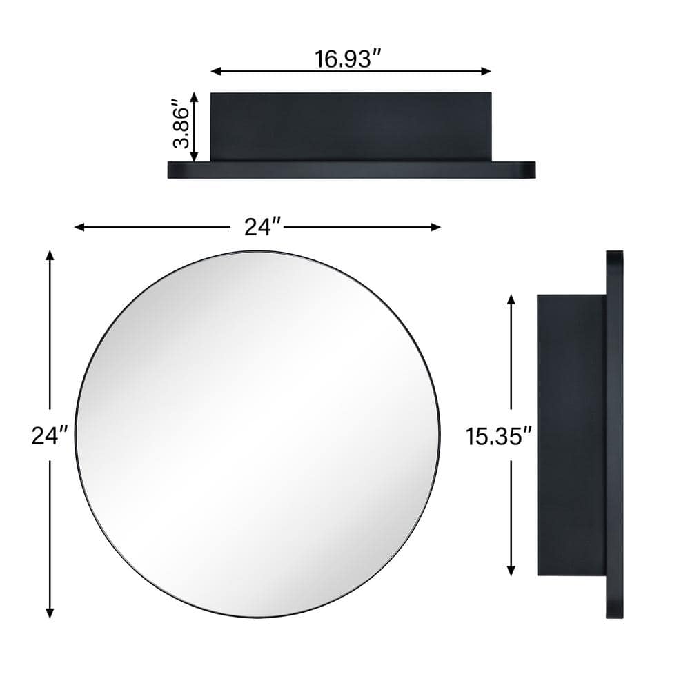 TEHOME Myriel 24 in. W x 24 in. H Surface Mount Round Metal Framed Bathroom Medicine Cabinet with Mirror in Black