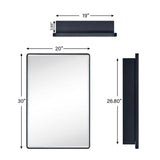 TEHOME Eldee 20 in. W x 30 in. H Surface Mount Rectangular Metal Framed Bathroom Medicine Cabinet with Mirror in Matt Black