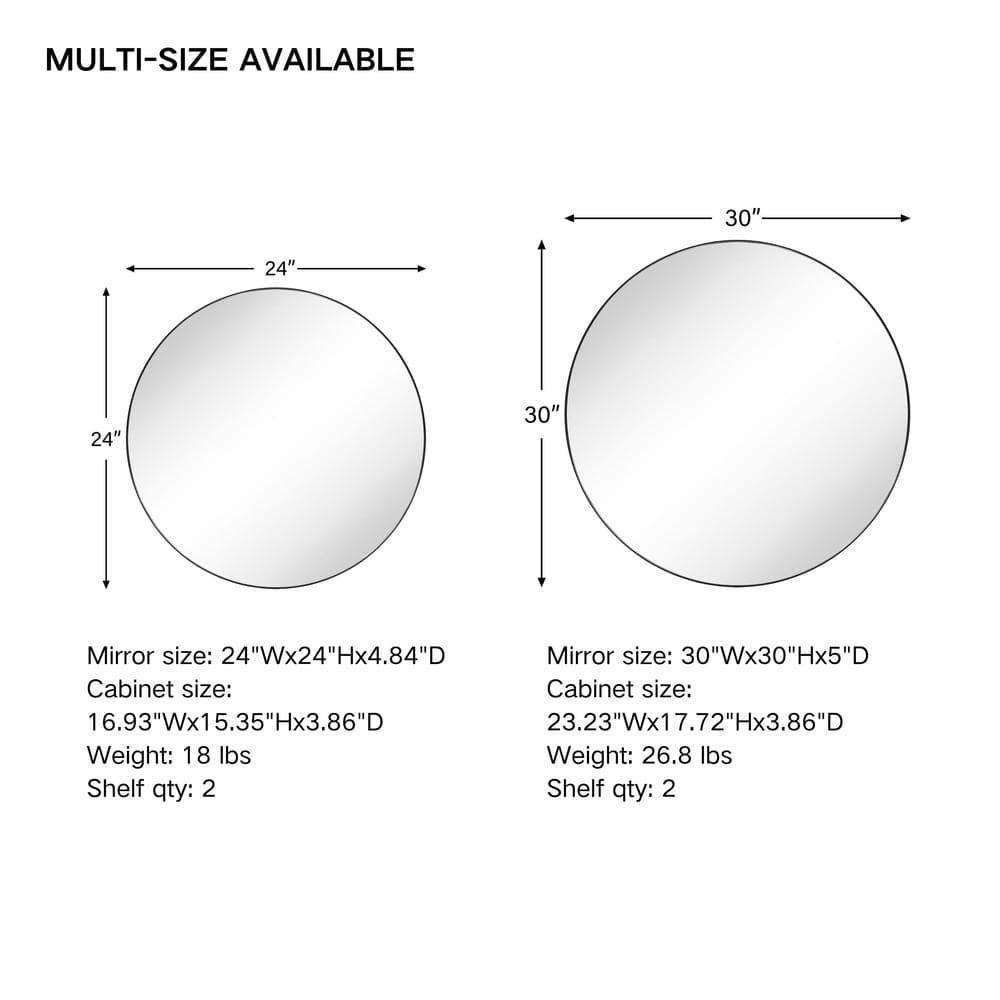 TEHOME 30 in. W x 30 in. H Surface Mount Round Circle Bathroom Metal Framed Medicine Cabinet with Mirror in Matt Black