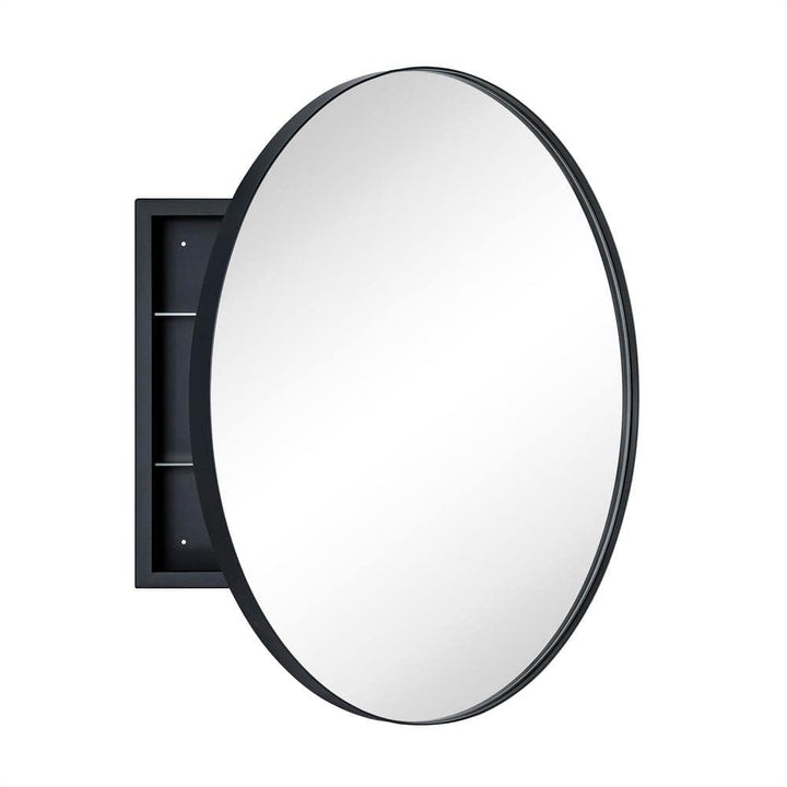 TEHOME 30 in. W x 30 in. H Surface Mount Round Circle Bathroom Metal Framed Medicine Cabinet with Mirror in Matt Black
