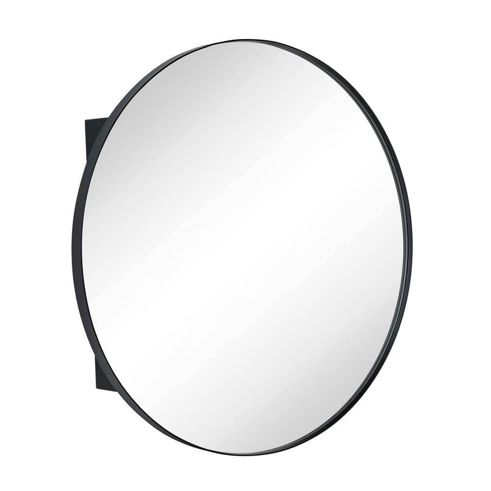TEHOME 30 in. W x 30 in. H Surface Mount Round Circle Bathroom Metal Framed Medicine Cabinet with Mirror in Matt Black