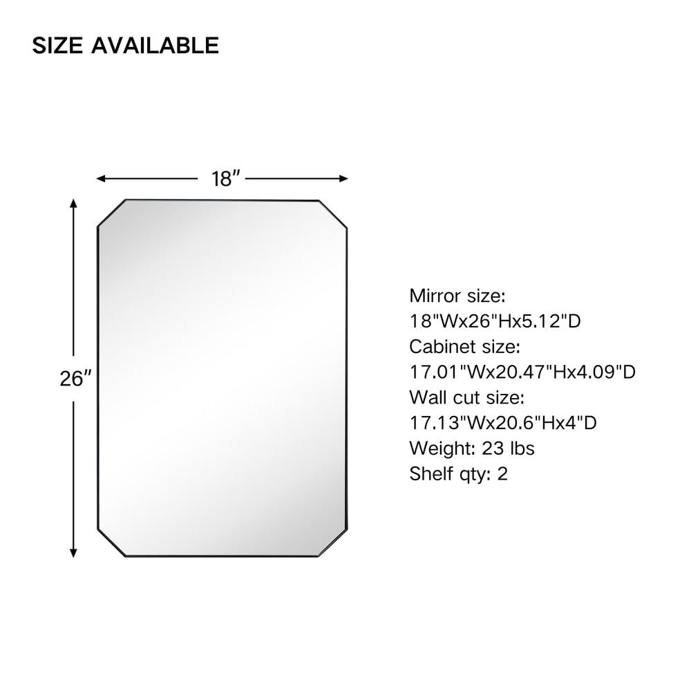 TEHOME 18 in. W x 26 in. H Arched Metal Rectangular Recessed and Surface Mount Medicine Cabinet with Mirror in Matt Black