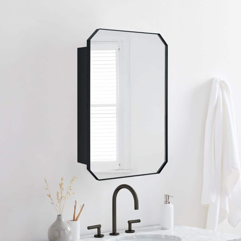 TEHOME 18 in. W x 26 in. H Arched Metal Rectangular Recessed and Surface Mount Medicine Cabinet with Mirror in Matt Black