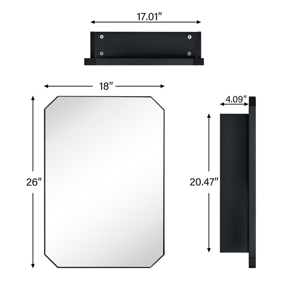 TEHOME 18 in. W x 26 in. H Arched Metal Rectangular Recessed and Surface Mount Medicine Cabinet with Mirror in Matt Black