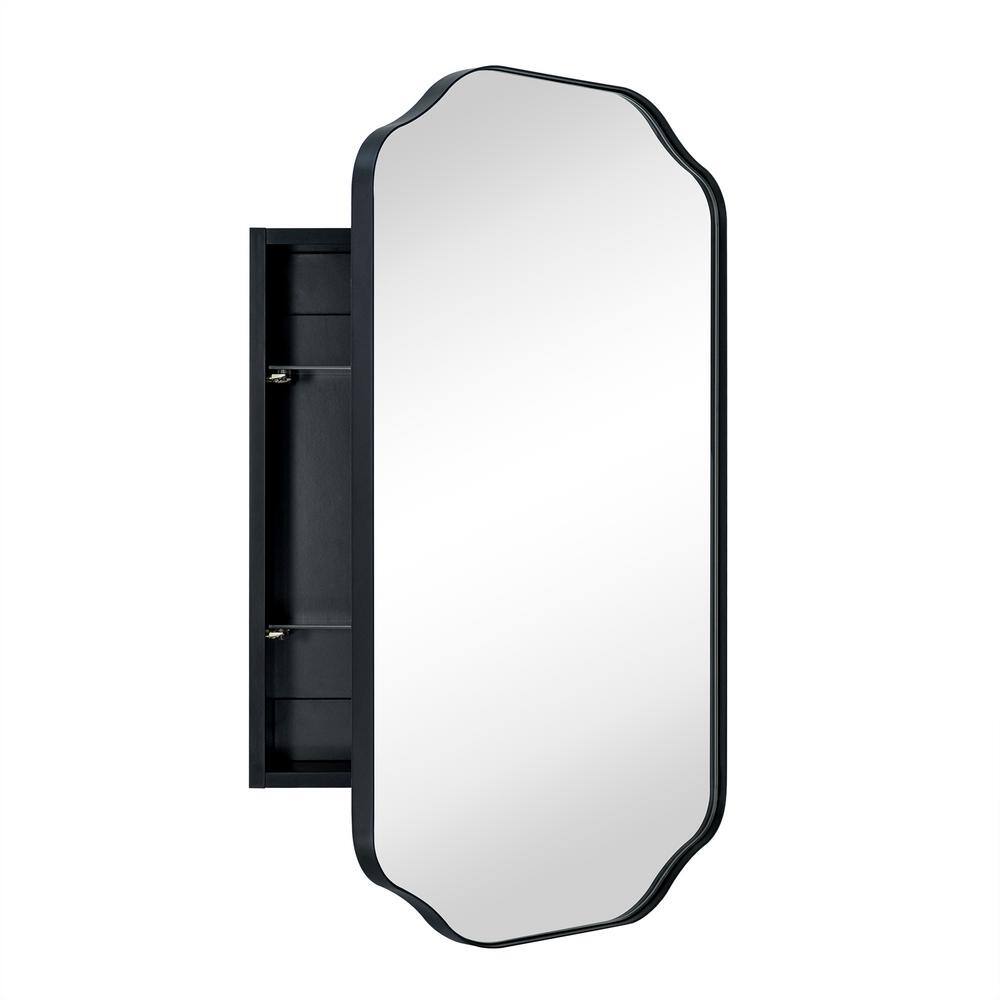 TEHOME 18 in. W x 26 in. H Arched Metal Rectangular Recessed and Surface Mount Medicine Cabinet with Mirror in Matt Black