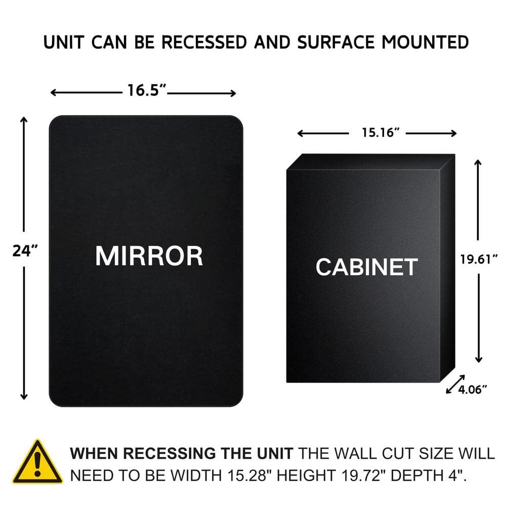 TEHOME Garnes 16.5 in. W x 24 in. H Rectangular Recessed or Surface Mount Metal Framed Medicine Cabinet with Mirror in Black