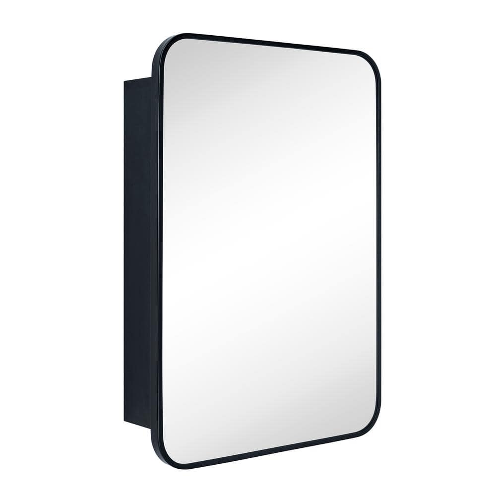 TEHOME Garnes 16.5 in. W x 24 in. H Rectangular Recessed or Surface Mount Metal Framed Medicine Cabinet with Mirror in Black