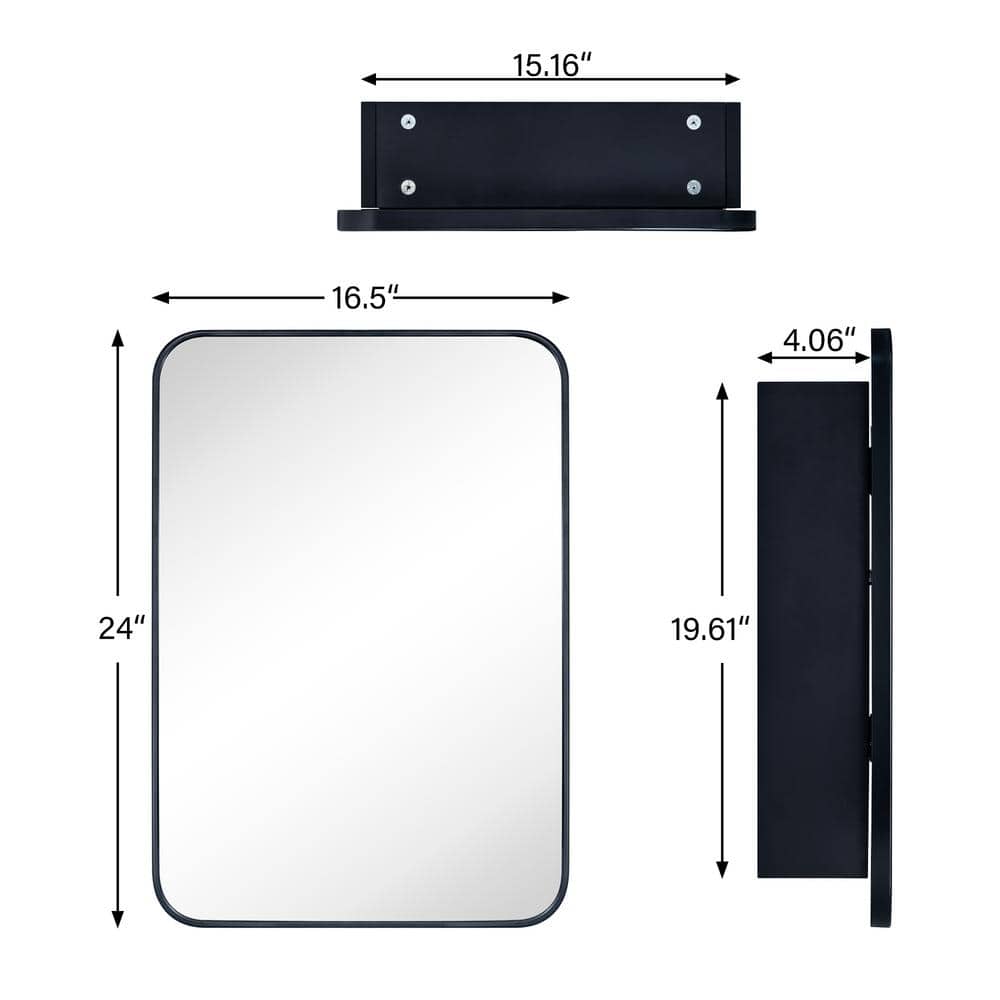 TEHOME Garnes 17.5 in. W x 29 in. H Rectangular Recessed or Surface Mount Metal Framed Medicine Cabinet with Mirror in Black