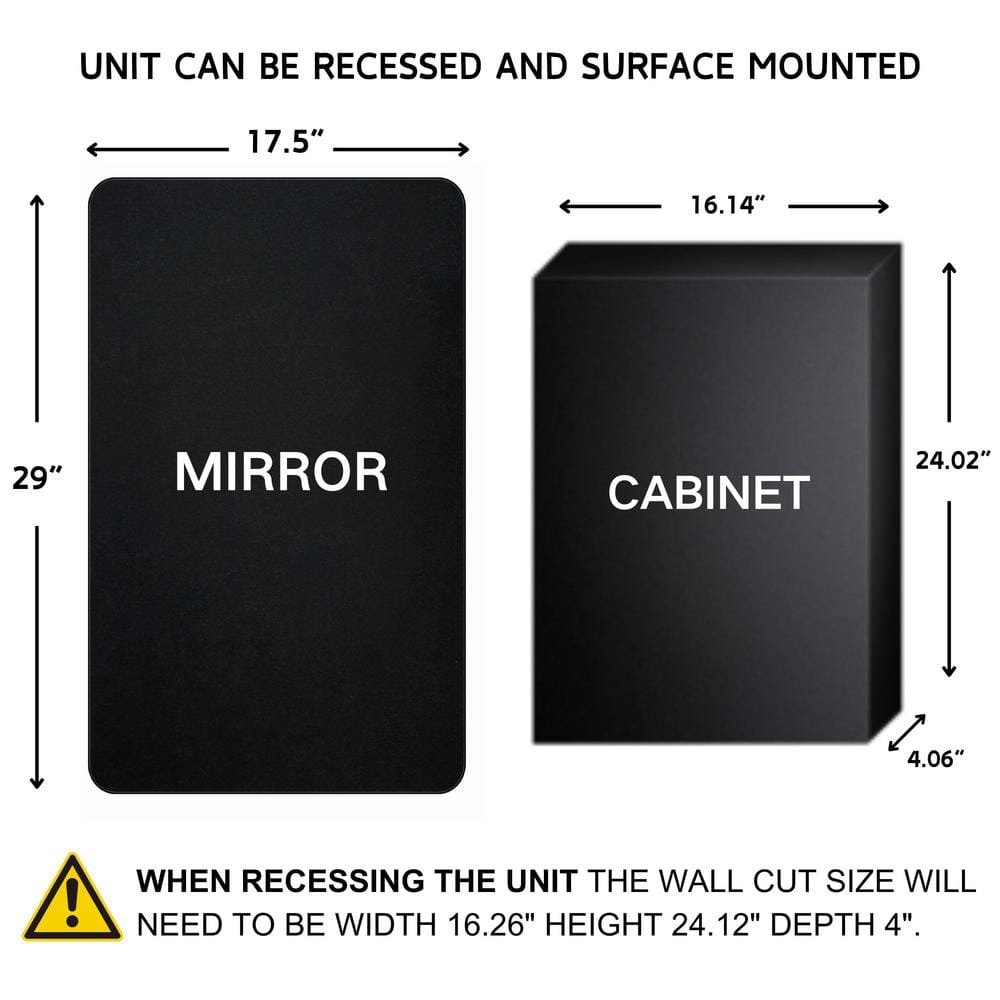 TEHOME Garnes 17.5 in. W x 29 in. H Rectangular Recessed or Surface Mount Metal Framed Medicine Cabinet with Mirror in Black