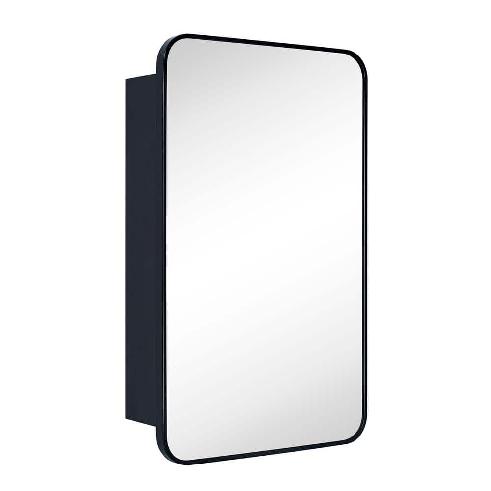 TEHOME Garnes 17.5 in. W x 29 in. H Rectangular Recessed or Surface Mount Metal Framed Medicine Cabinet with Mirror in Black