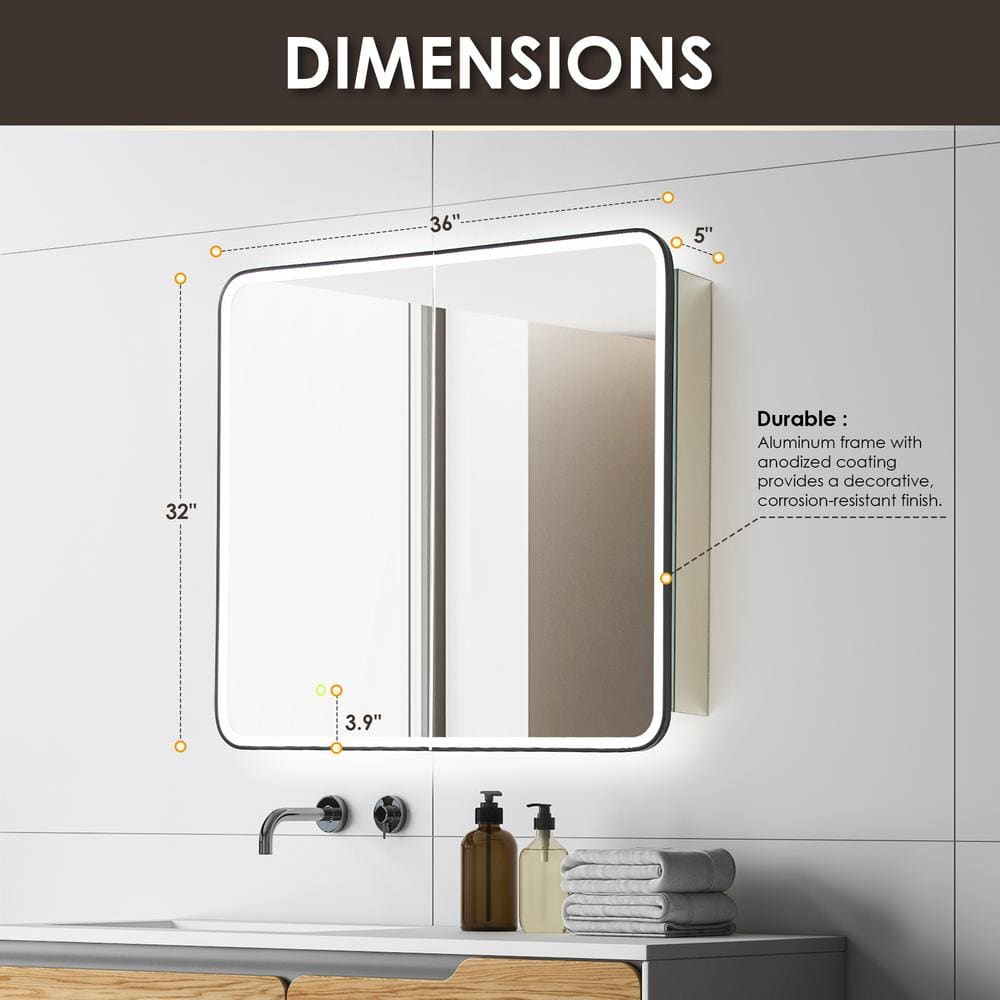 Altair Ostaria 36 in. W x 32 in. H Rectangular Aluminum Medicine Cabinet with Mirror