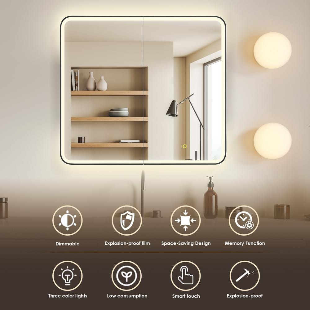 Altair Ostaria 36 in. W x 32 in. H Rectangular Aluminum Medicine Cabinet with Mirror