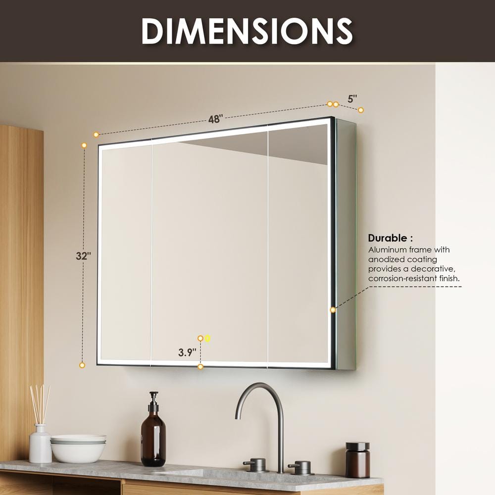 Altair Fenice 48 in. W x 32 in. H Rectangular Aluminum Medicine Cabinet with Mirror