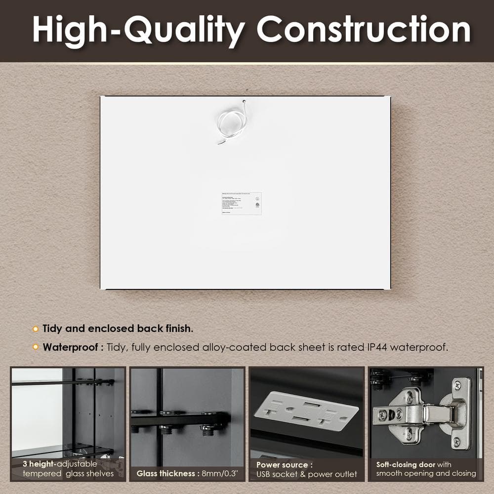 Altair Fenice 48 in. W x 32 in. H Rectangular Aluminum Medicine Cabinet with Mirror