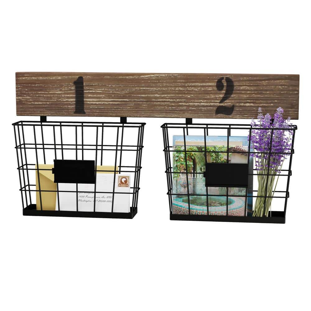Lavish Home Rustic Double Wire Basket Wall Organizer