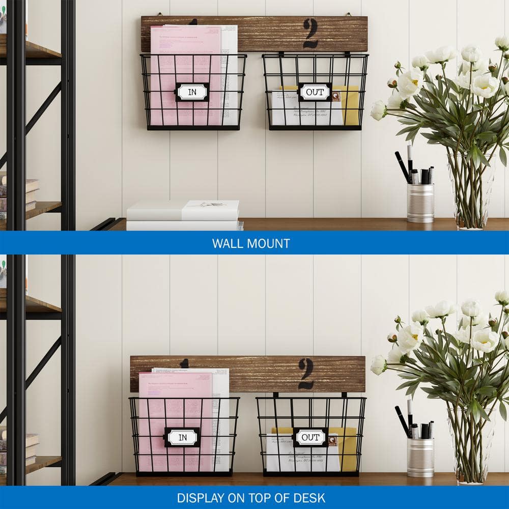 Lavish Home Rustic Double Wire Basket Wall Organizer