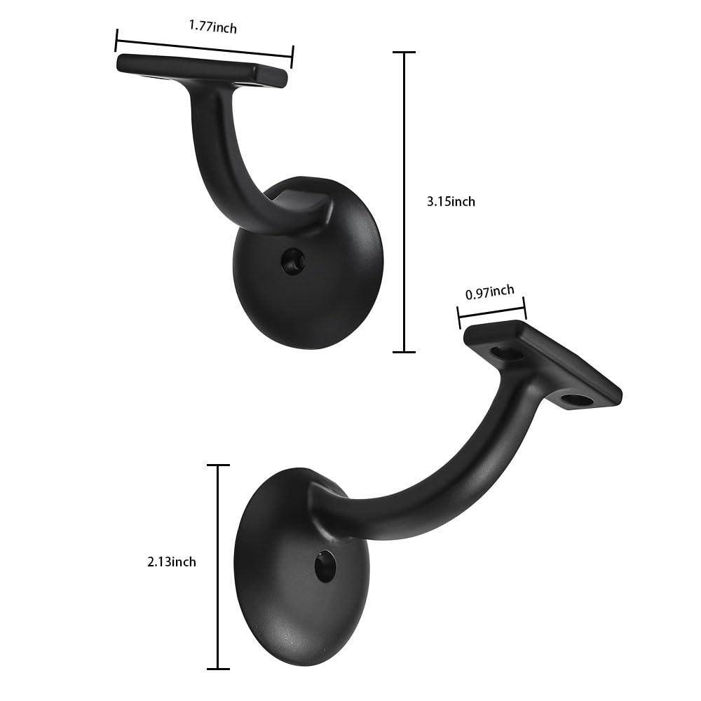 Angel Sar Matte Black Hand Rail Bracket Heavy-Duty Hardware for Stairways, Home or Office Stair Support Handrail Brackets (4-Pack)