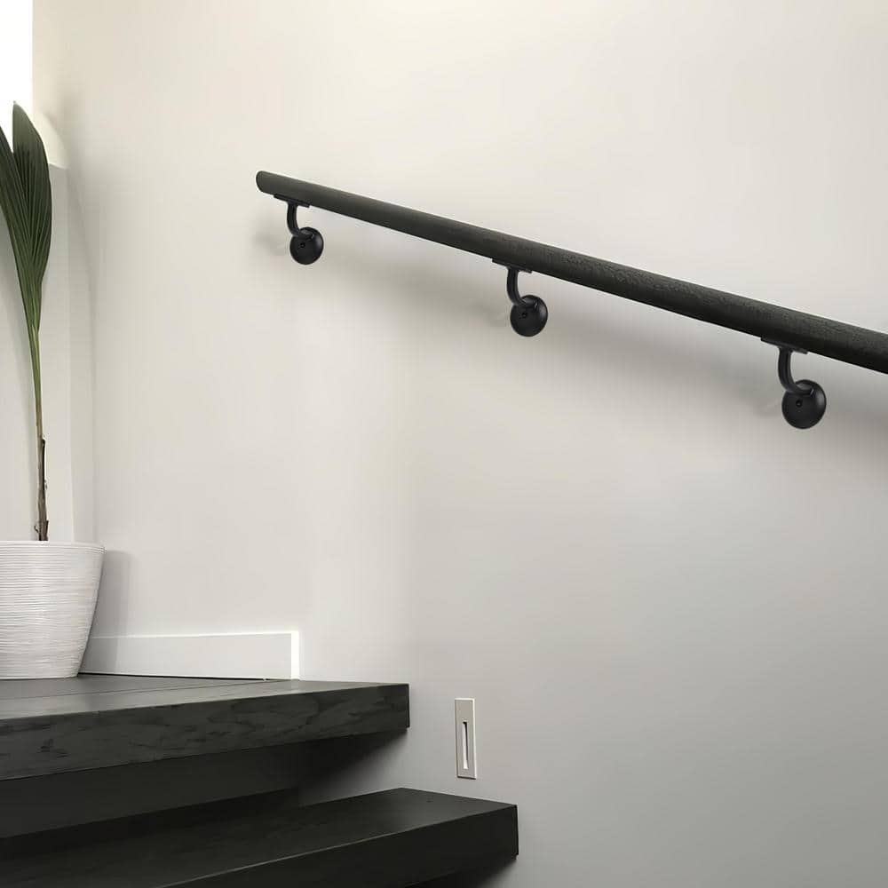 Angel Sar Matte Black Hand Rail Bracket Heavy-Duty Hardware for Stairways, Home or Office Stair Support Handrail Brackets (4-Pack)