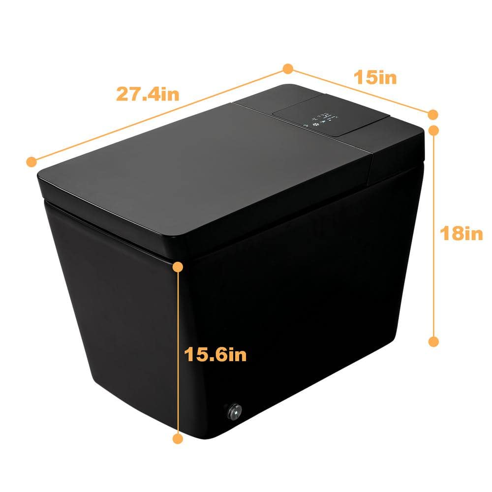 ANGELES HOME Matte Black Smart Toilet Bidet with Auto Open/Flushing & LED Display