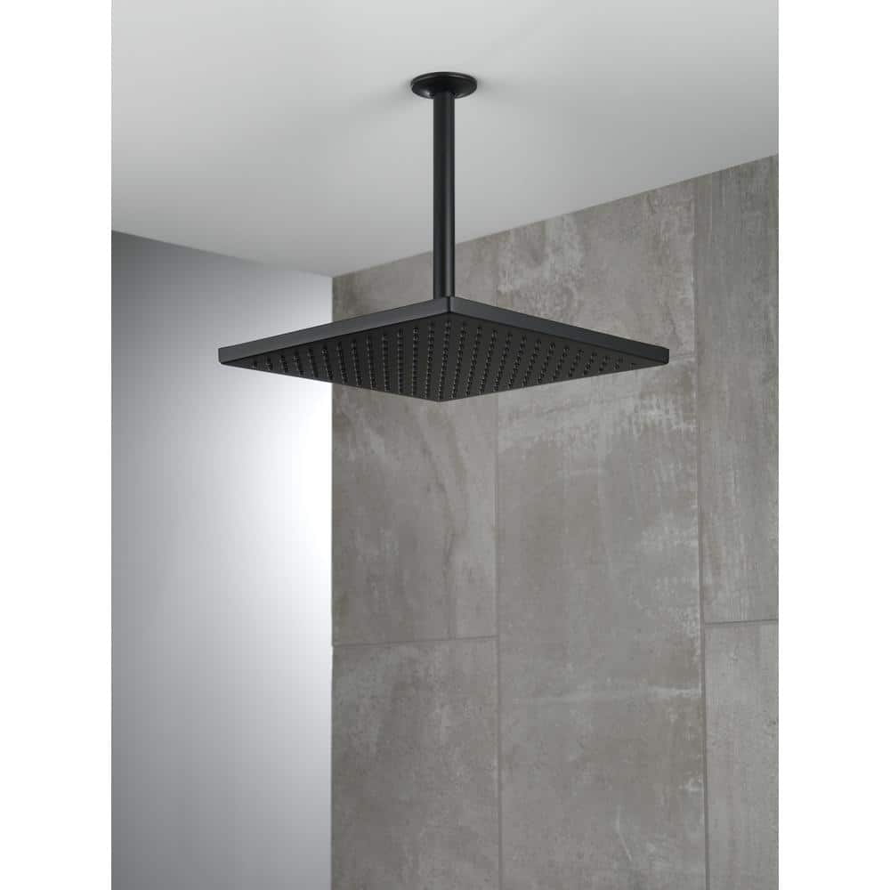 Delta 1-Spray 11.8 in. Wall-Mount Square Fixed Rain Shower Head in Matte Black