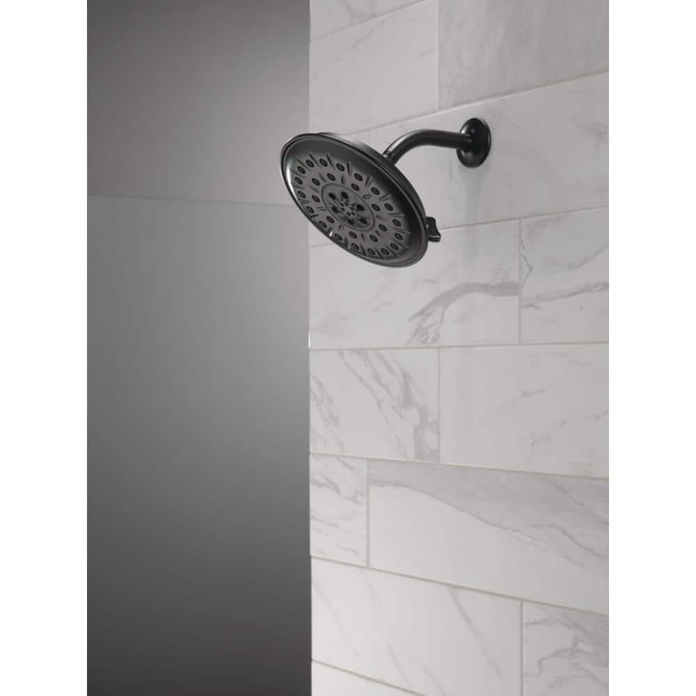 Delta 4-Spray 8.3 in. Single Wall-Mount Fixed H2Okinetic Shower Head in Matte Black