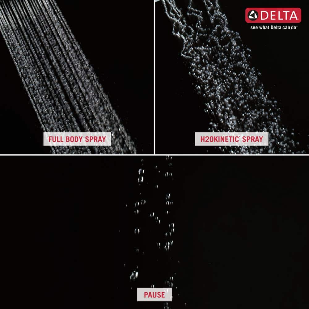 Delta 3-Spray 7.63 in. Wall-Mount Fixed Rain H2Okinetic Shower Head in Matte Black