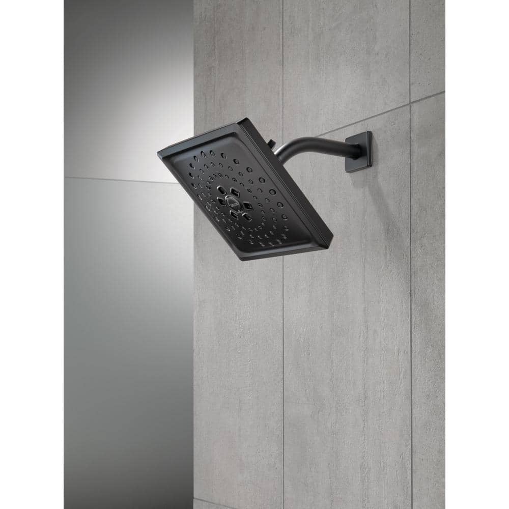 Delta 3-Spray 7.63 in. Wall-Mount Fixed Rain H2Okinetic Shower Head in Matte Black