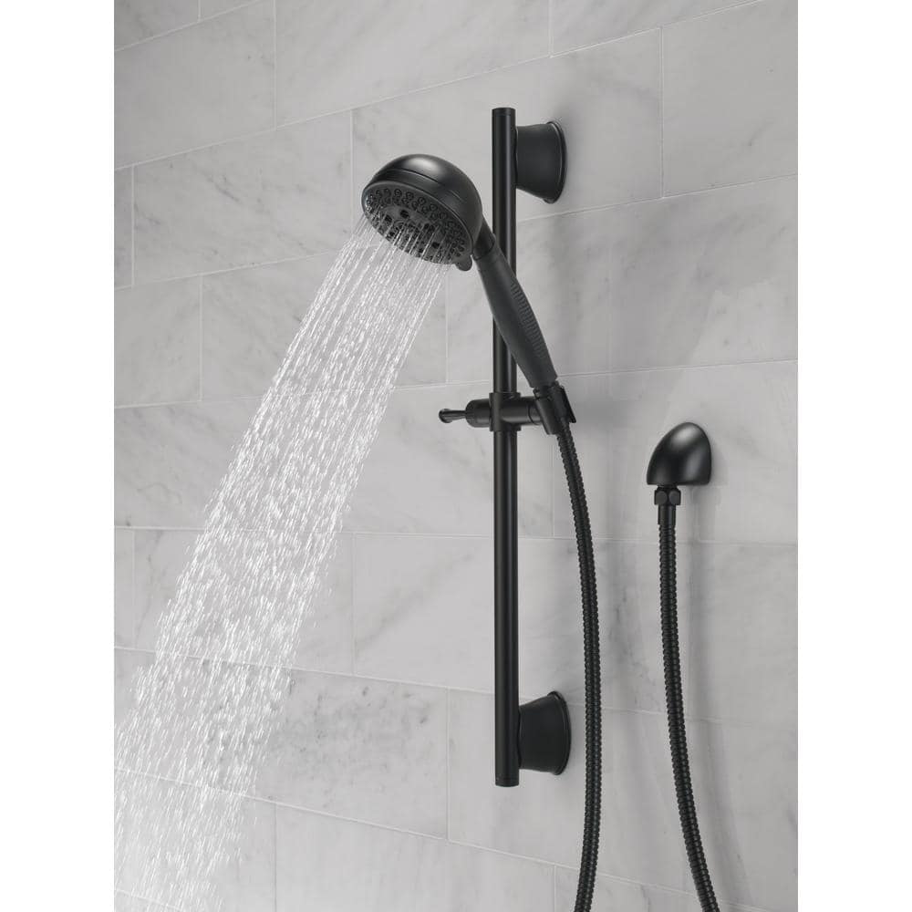 Delta 5-Spray 4.13 in. Wall-Mount Handheld Shower Head with Slide Bar & H2Okinetic Technology, Matte Black