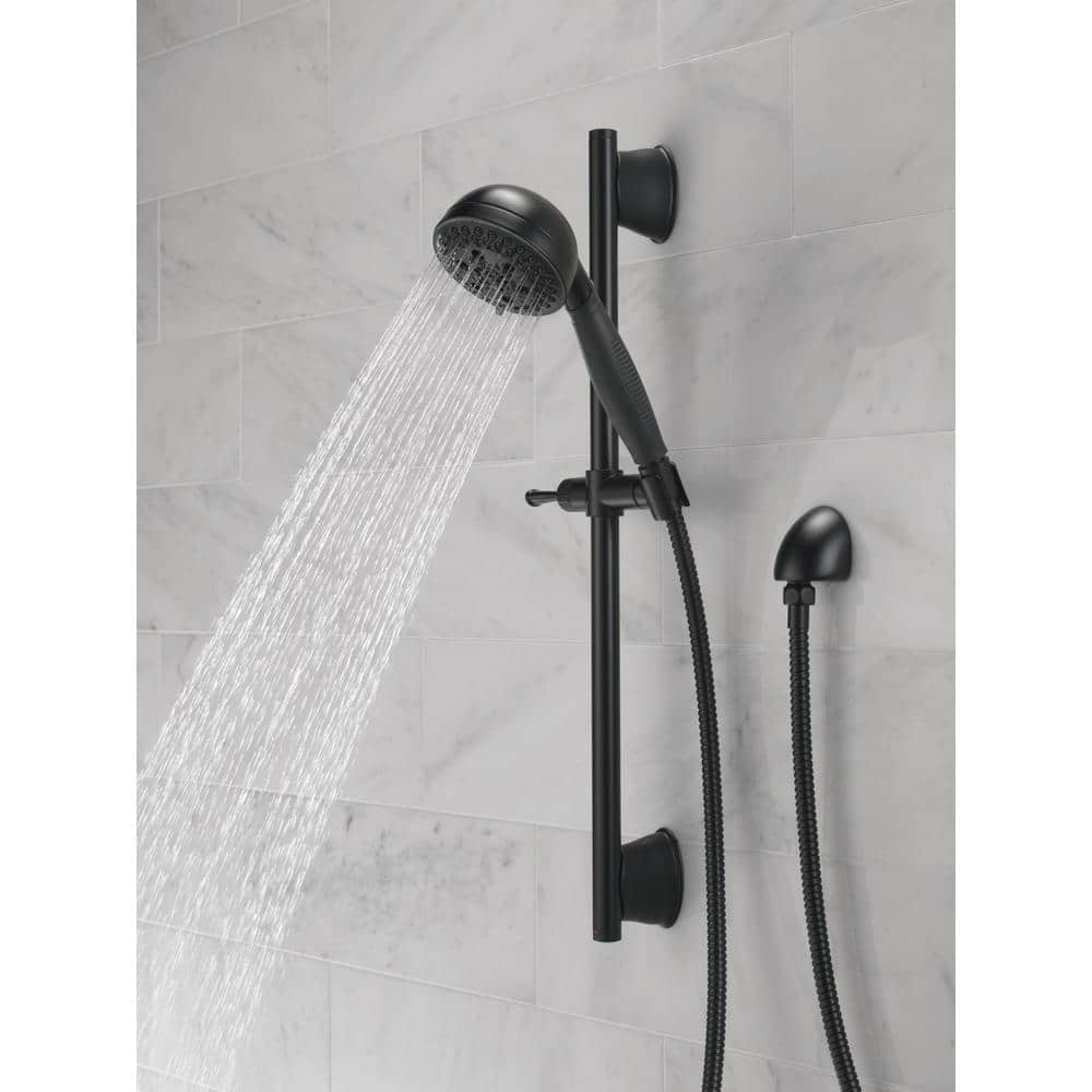 Delta 5-Spray 4.13 in. Wall-Mount Handheld Shower Head with Slide Bar & H2Okinetic Technology, Matte Black