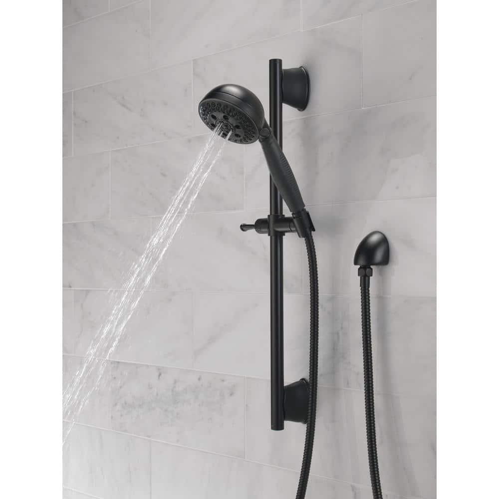 Delta 5-Spray 4.13 in. Wall-Mount Handheld Shower Head with Slide Bar & H2Okinetic Technology, Matte Black