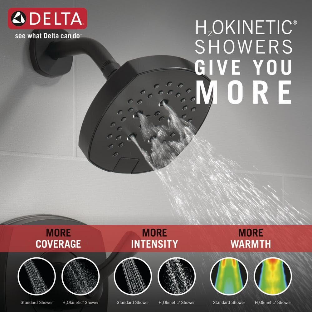 Delta Stryke Matte Black 1-Handle Shower Faucet Trim Kit, H2Okinetic, Valve Not Included