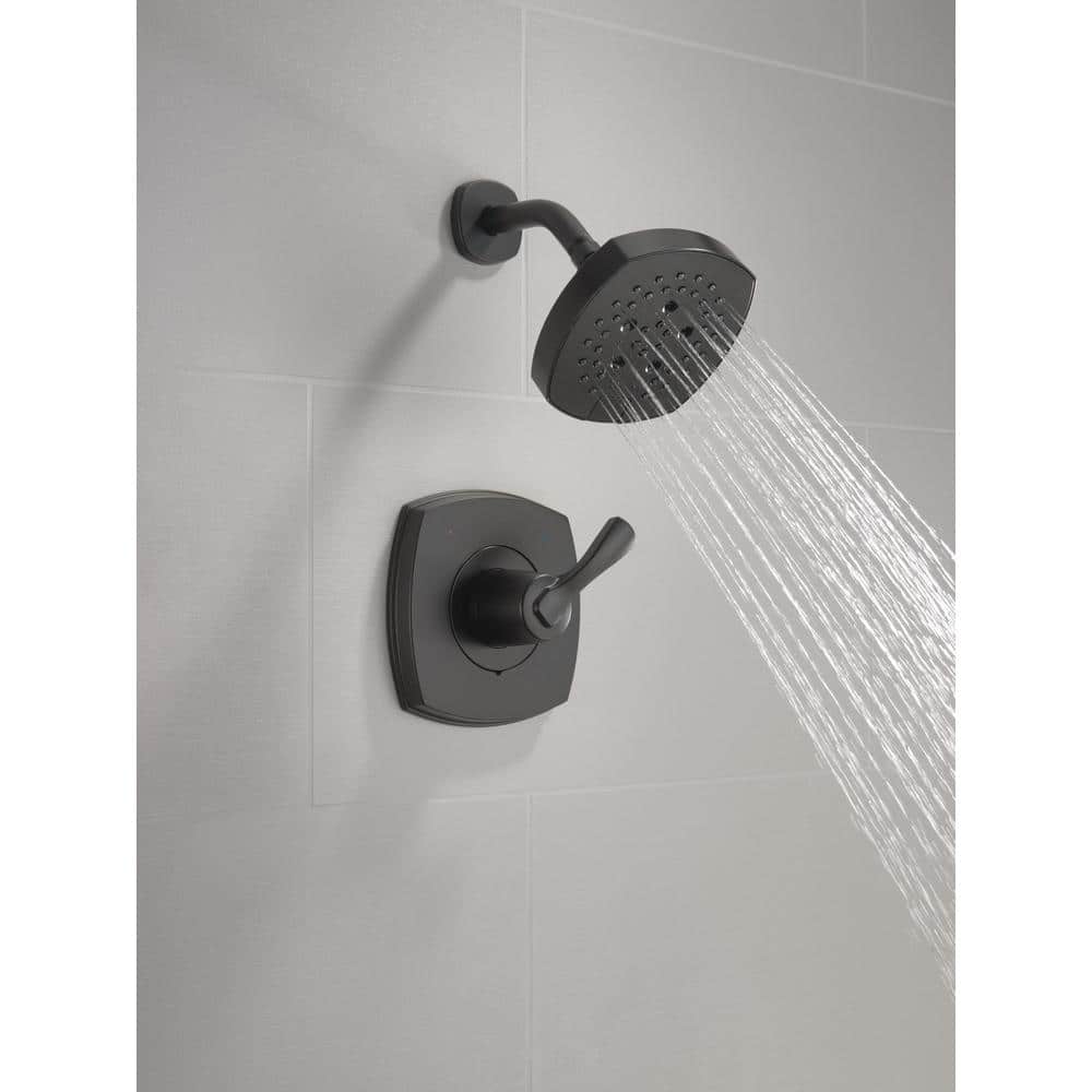 Delta Stryke Matte Black 1-Handle Shower Faucet Trim Kit, H2Okinetic, Valve Not Included