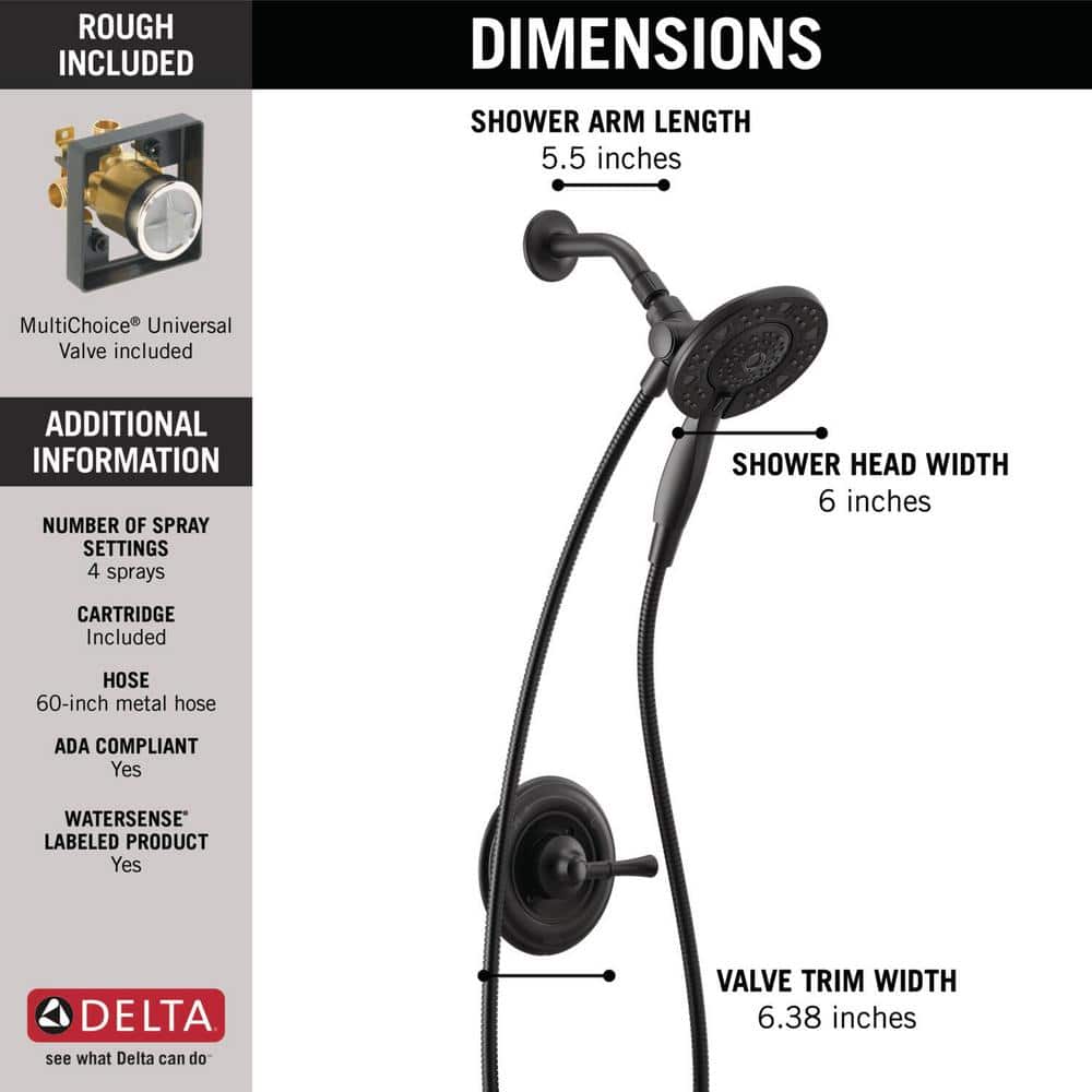 Delta Chamberlain In2ition Matte Black 2-in-1 Shower Faucet with Rough-in Valve