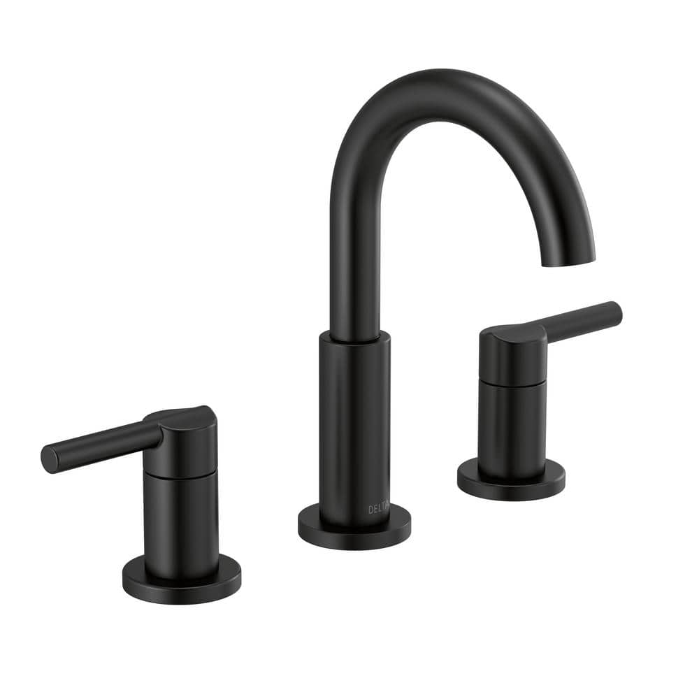 Nicoli J-Spout 8 in. Widespread 2-Handle Bathroom Faucet in Matte Black