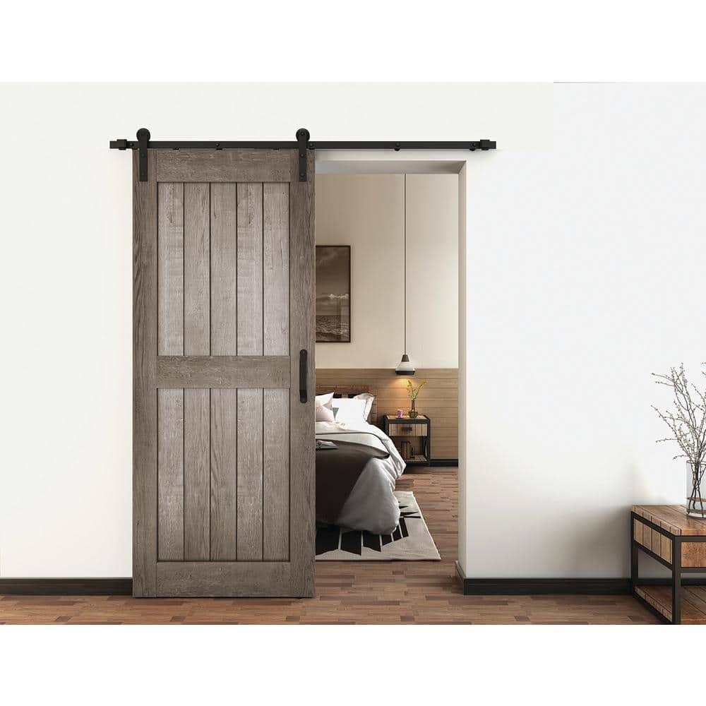 Everbilt 72 in. Matte Black Strap Sliding Barn Door Hardware Track with Pull