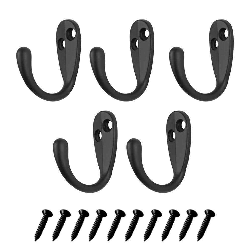 Everbilt Matte Black Light-Duty Single Robe Hook (5-Pack)