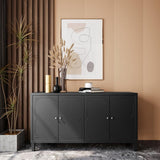 FUNKOL 59.84 in. x 15.75 in. x 31.5 in. MDF Freestanding Ready to Assemble Base Storage Cabinet in Matte Black with 4-Doors