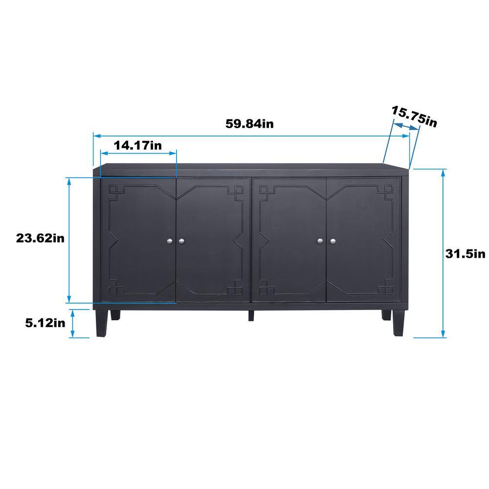 FUNKOL 59.84 in. x 15.75 in. x 31.5 in. MDF Freestanding Ready to Assemble Base Storage Cabinet in Matte Black with 4-Doors