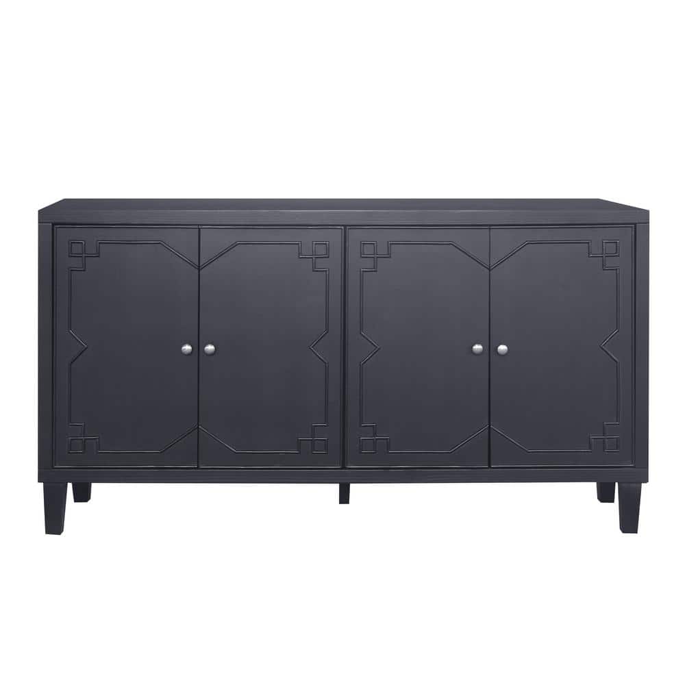 FUNKOL 59.84 in. x 15.75 in. x 31.5 in. MDF Freestanding Ready to Assemble Base Storage Cabinet in Matte Black with 4-Doors