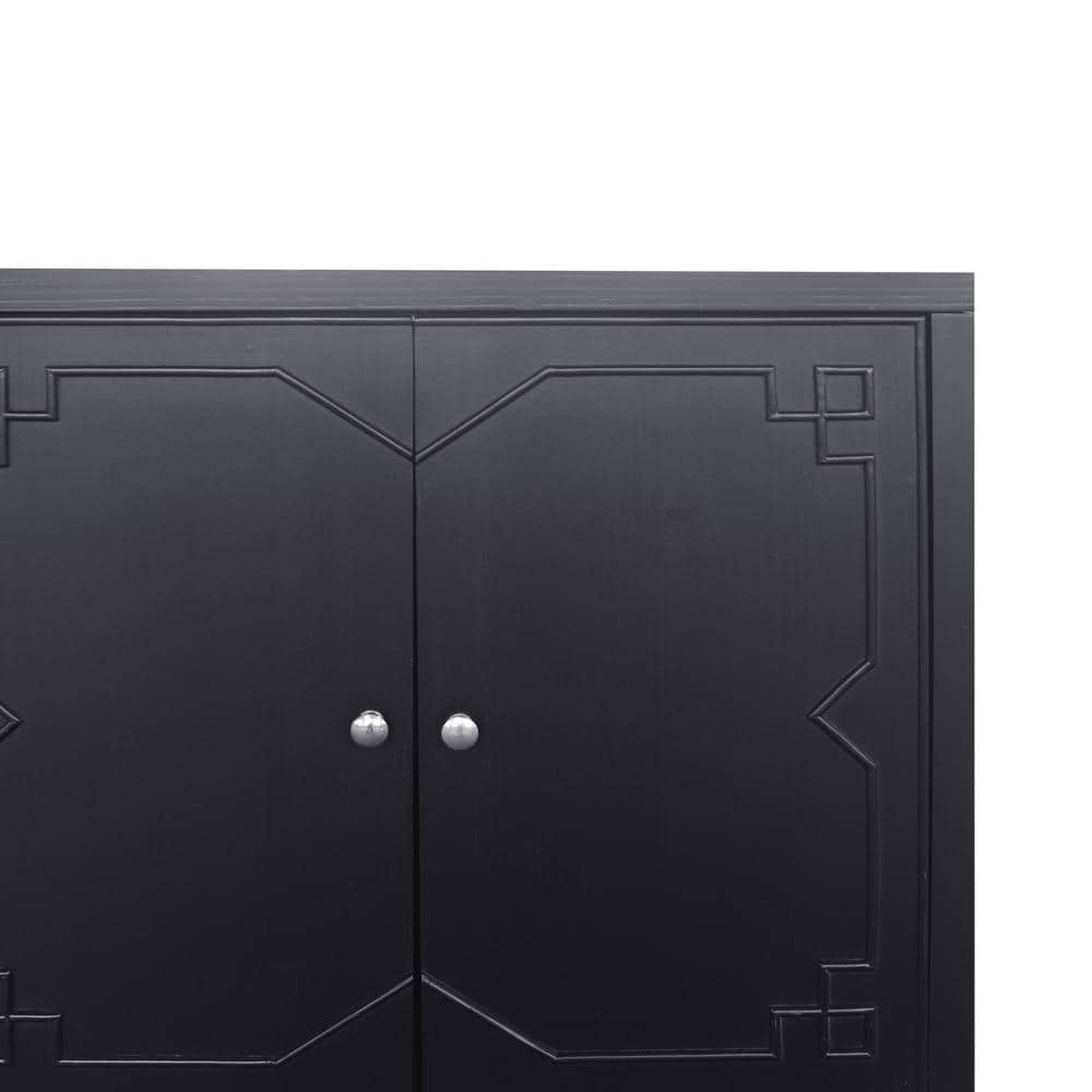 FUNKOL 59.84 in. x 15.75 in. x 31.5 in. MDF Freestanding Ready to Assemble Base Storage Cabinet in Matte Black with 4-Doors