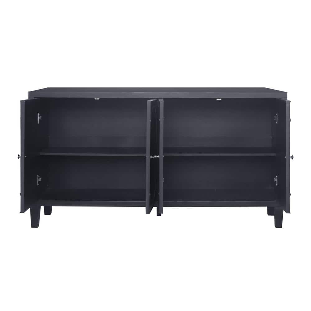 FUNKOL 59.84 in. x 15.75 in. x 31.5 in. MDF Freestanding Ready to Assemble Base Storage Cabinet in Matte Black with 4-Doors